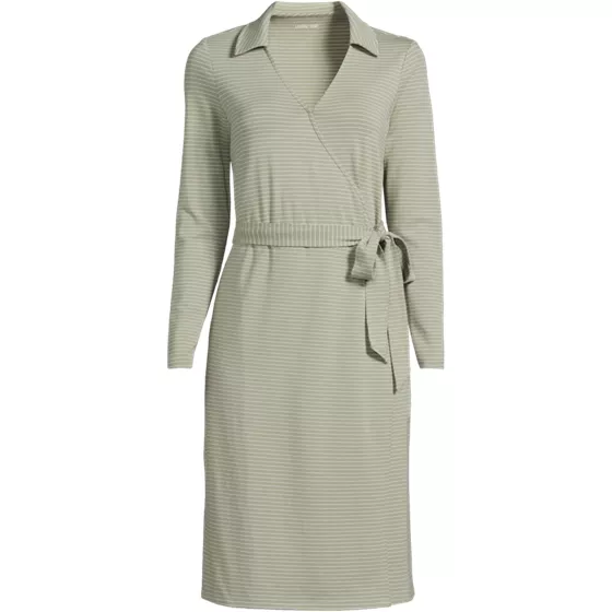 Women's Tall Cotton Modal Collared Wrap Dress - primary