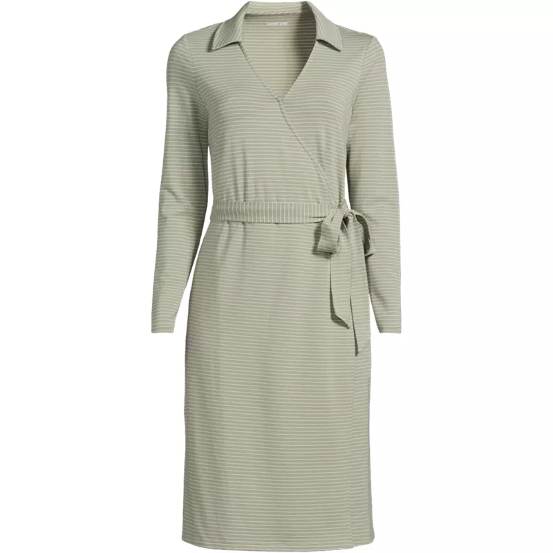 Women's Cotton Modal Collared Wrap Dress, Front