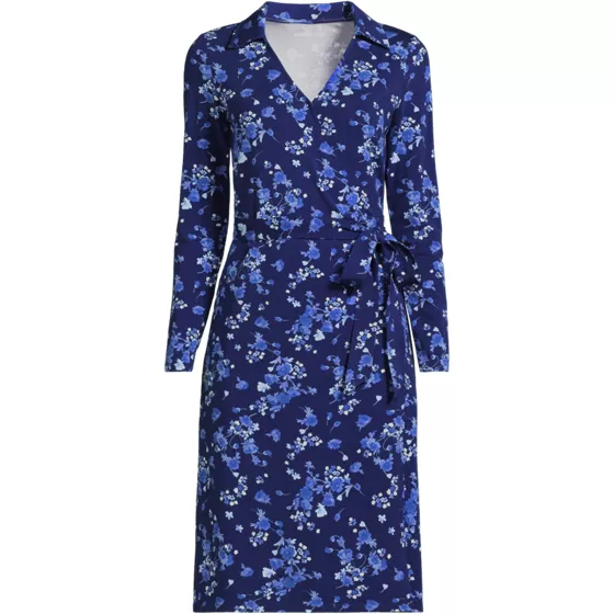 Women's Cotton Modal Collared Wrap Dress - primary