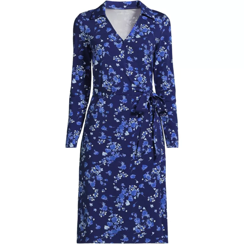 Women's Cotton Modal Collared Wrap Dress, Front