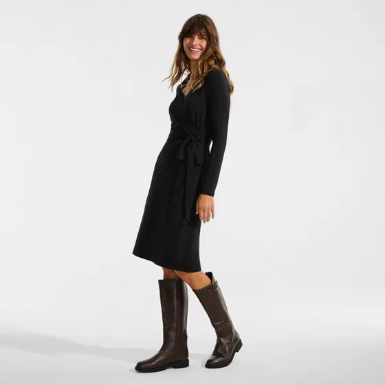 Women's Cotton Modal Collared Wrap Dress - primary