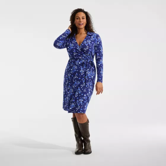 Women's Plus Size Cotton Modal Collared Wrap Dress - primary