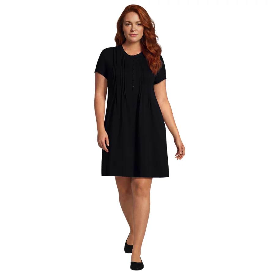 Women's Cotton Modal Pintuck Short Sleeve Dress view 5