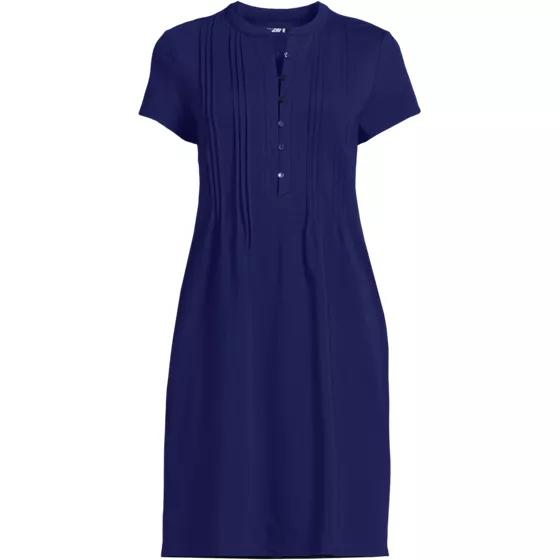 Women's Cotton Modal Pintuck Short Sleeve Dress - primary