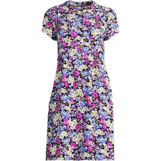 Women's Cotton Modal Pintuck Short Sleeve Dress - primary