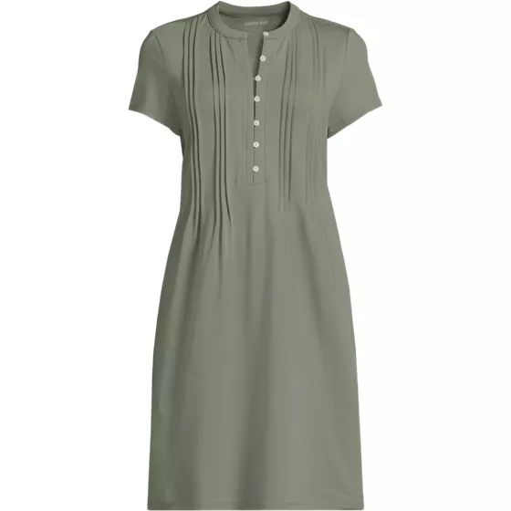 Women's Cotton Modal Pintuck Short Sleeve Dress - primary