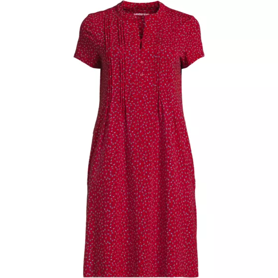 Women's Cotton Modal Pintuck Short Sleeve Dress - primary