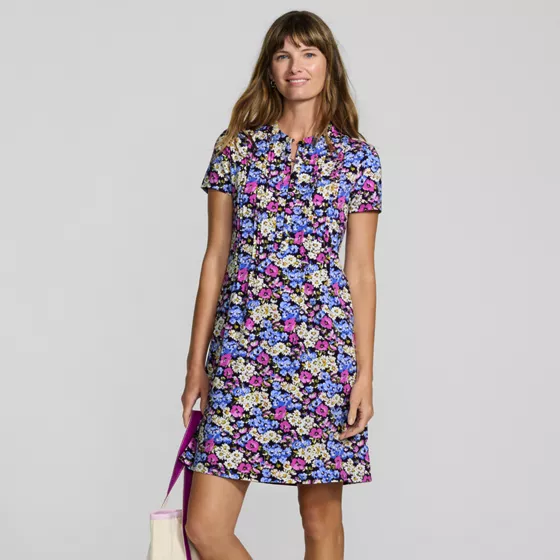 Women's Cotton Modal Pintuck Short Sleeve Dress - primary