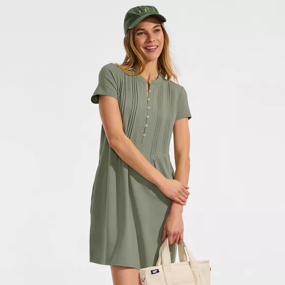 Women's Cotton Modal Pintuck Short Sleeve Dress - primary
