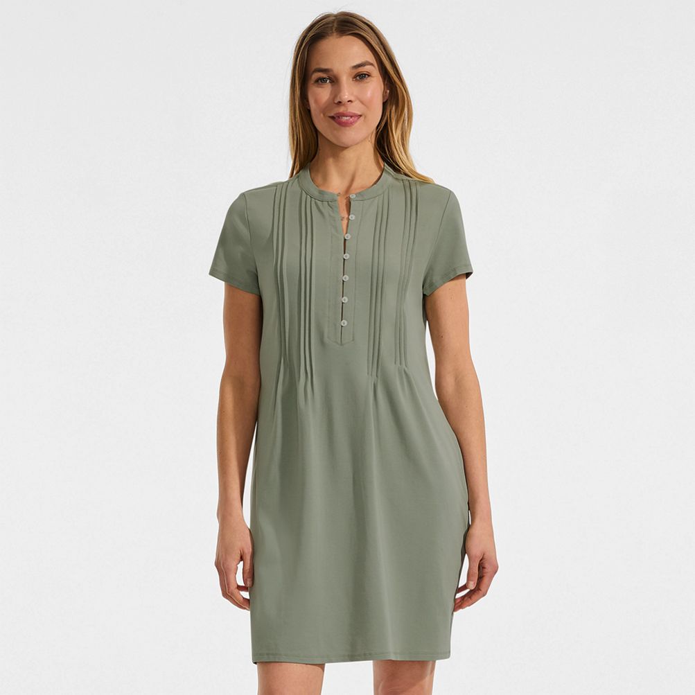 Women's Cotton Modal Pintuck Short Sleeve Dress | Lands' End