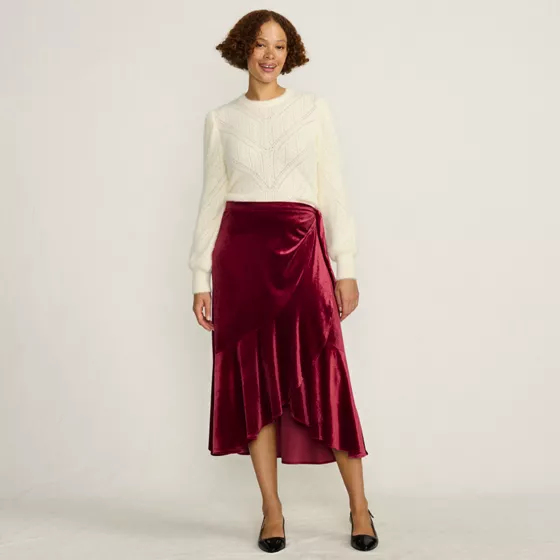 Women's Velvet Wrap Midi Skirt - primary