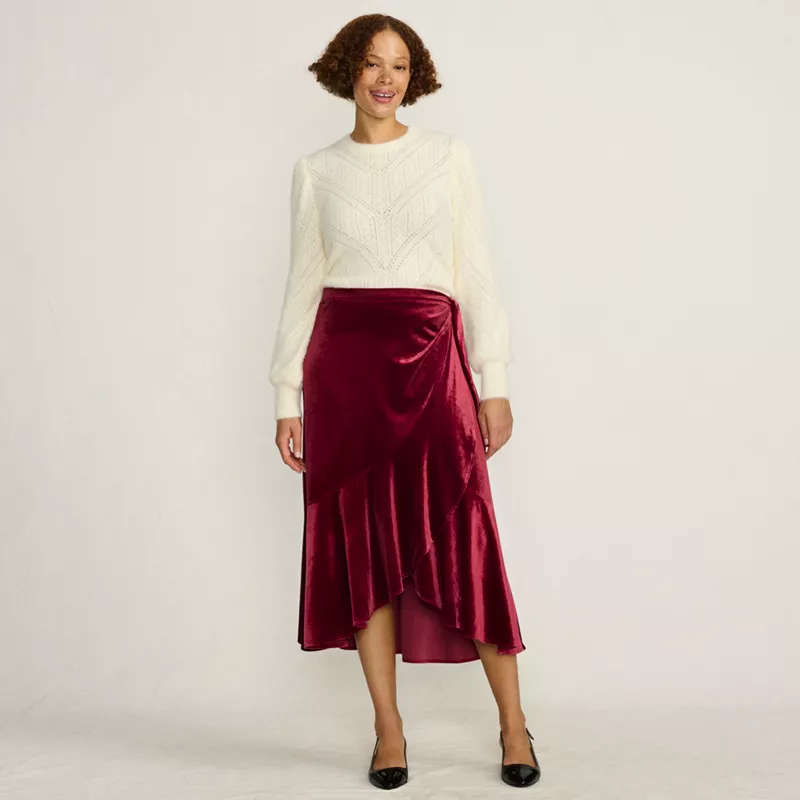 Women's Petite Velvet Wrap Midi Skirt, alternative image