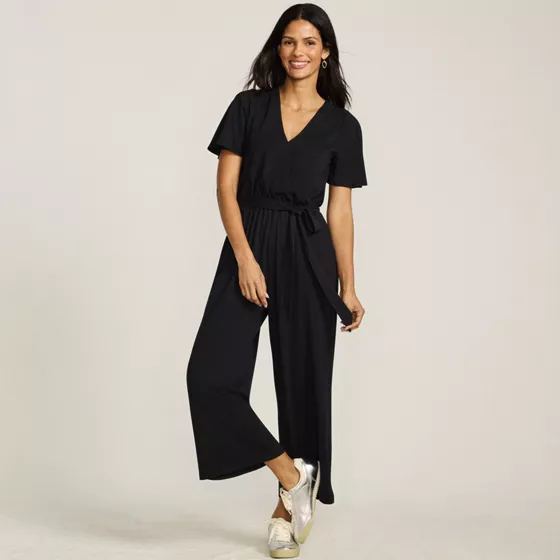 Women's Cotton Modal Tie Waist V-neck Jumpsuit - primary