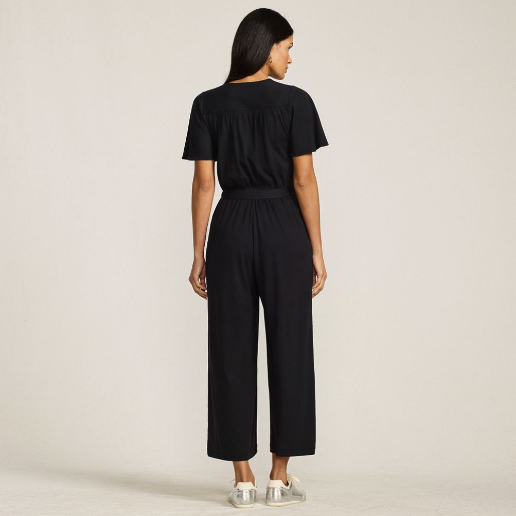 Women's Cotton Modal Tie Waist V Neck Jumpsuit | Lands' End