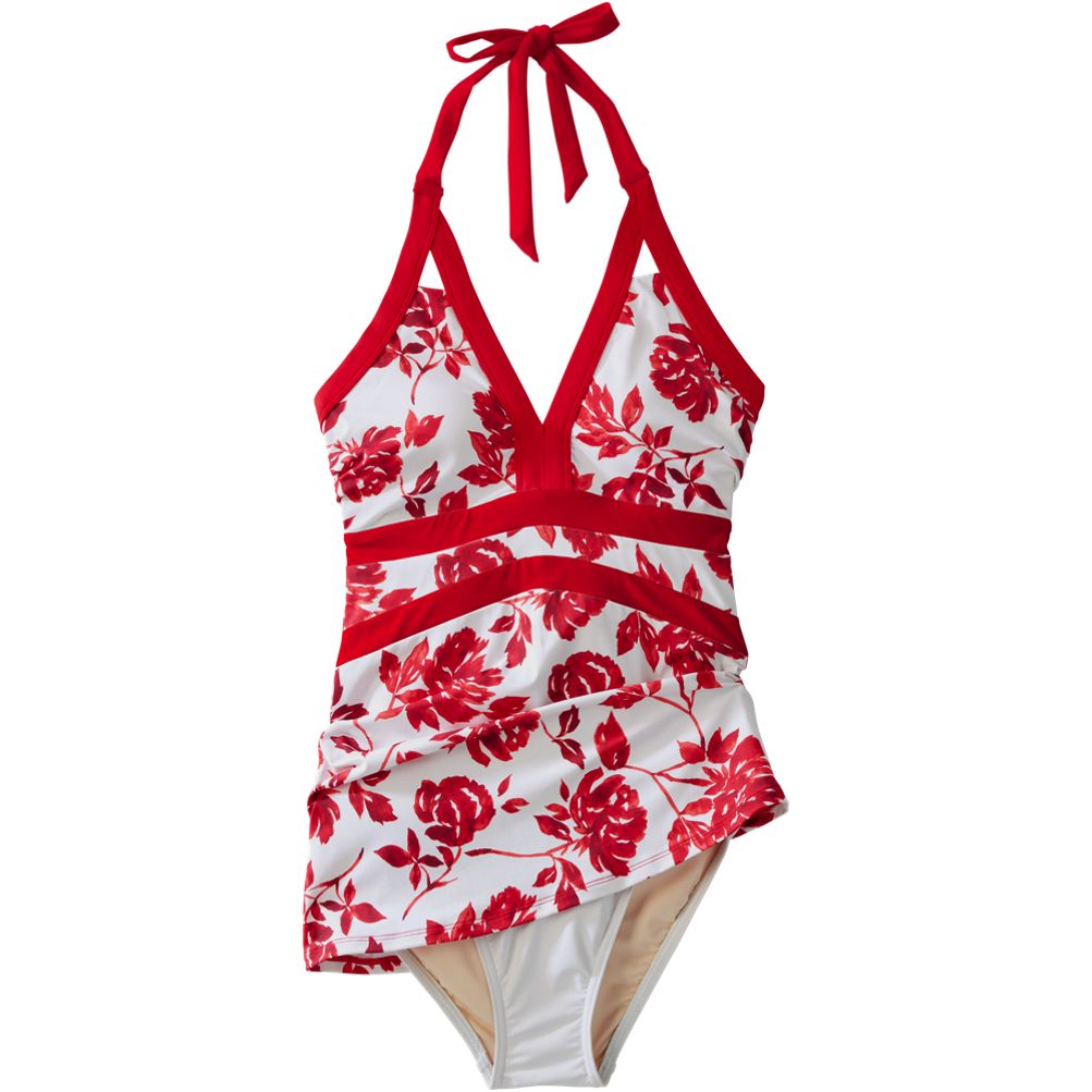 lands end halter swim dress Lands' End Women's Plus Size Pique Halter Ruffle Hem Mini Swim Dress  Swimsuit - 22W