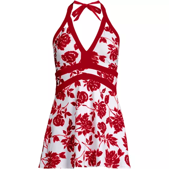 Womens V-neck Halter Mini Swim Dress - primary
