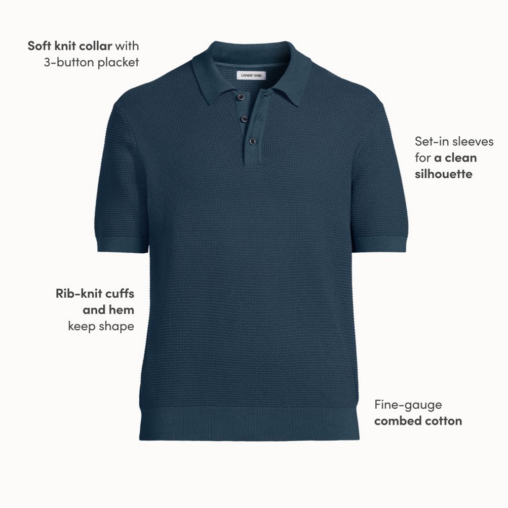 Men's Short Sleeve Fine Gauge Sweater Polo | Lands' End