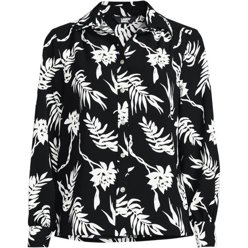 **Creaseless** Long Sleeve Shirt, Women, size: 2X, plus, Black, Polyester, by Lands' End