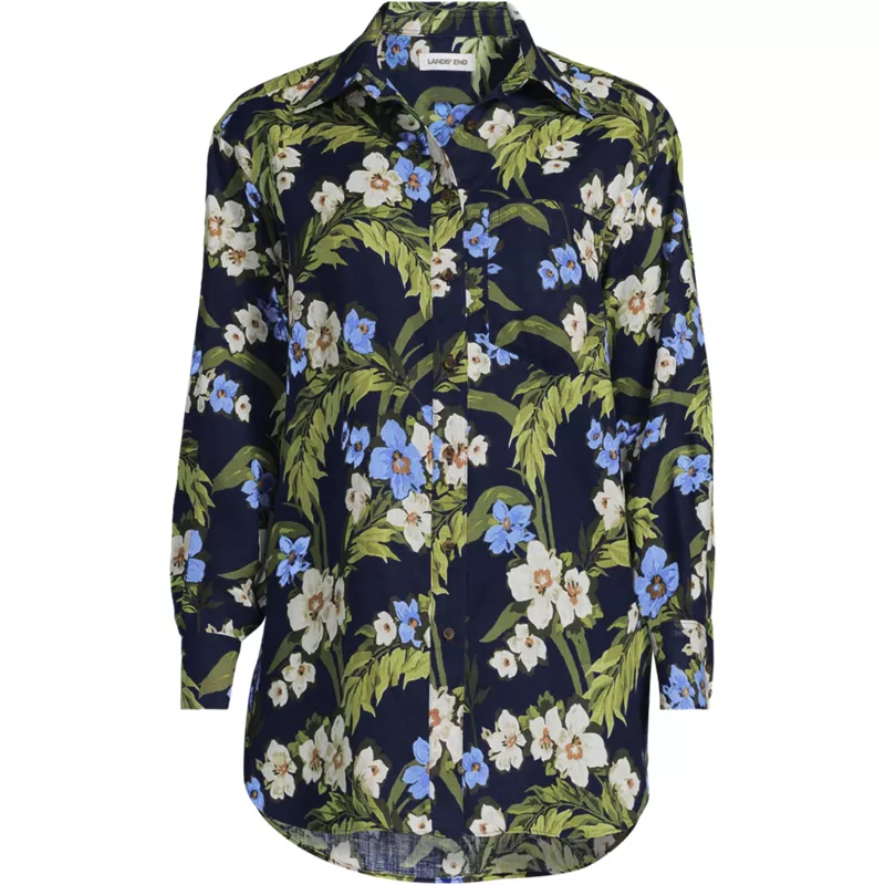 Women's Linen Oversized Button Front Shirt, Front