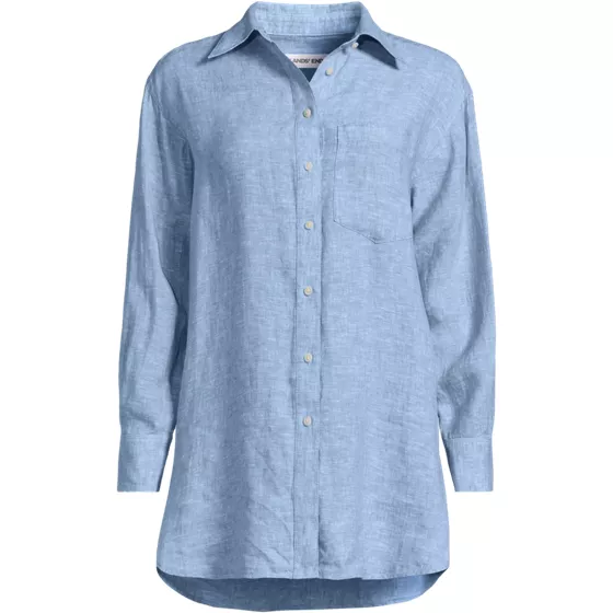 Women's Plus Size Linen Oversized Button Front Shirt - primary