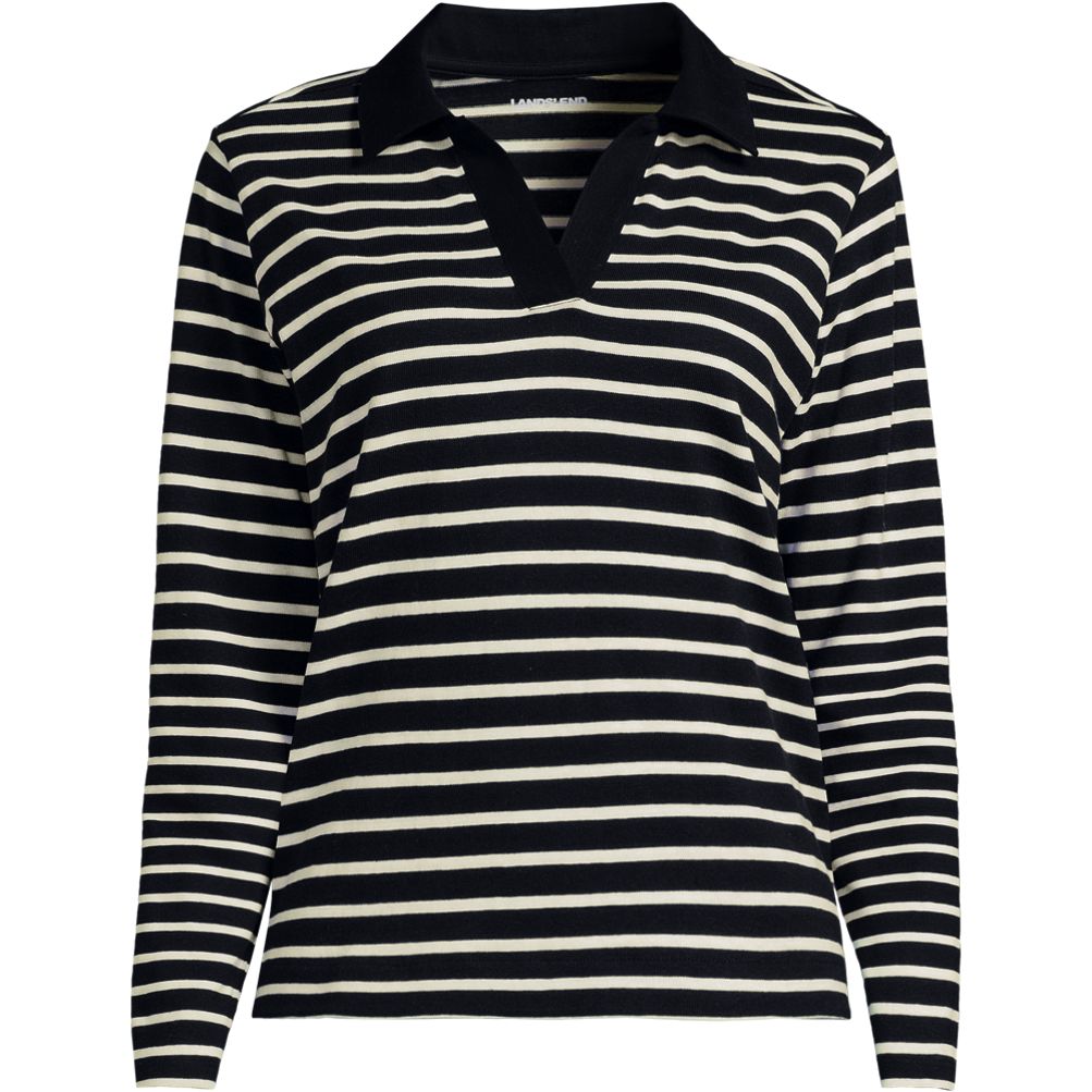 Women's Long Sleeve Mariner Johnny Collar Polo | Lands' End