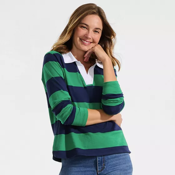 Women's Long Sleeve Mariner Johnny Collar Polo - primary