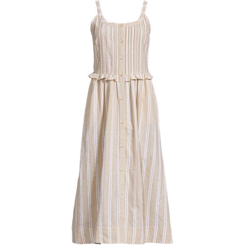 Soft Ease Linen Blend Pintuck Midi Dress, Women, size: XS, petite, Ivory, Cotton/Linen, by Lands' End