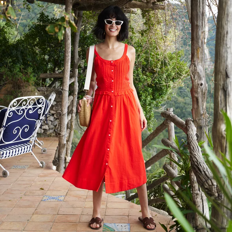 Women's Linen Blend Pintuck Tank Midi Dress, alternative image