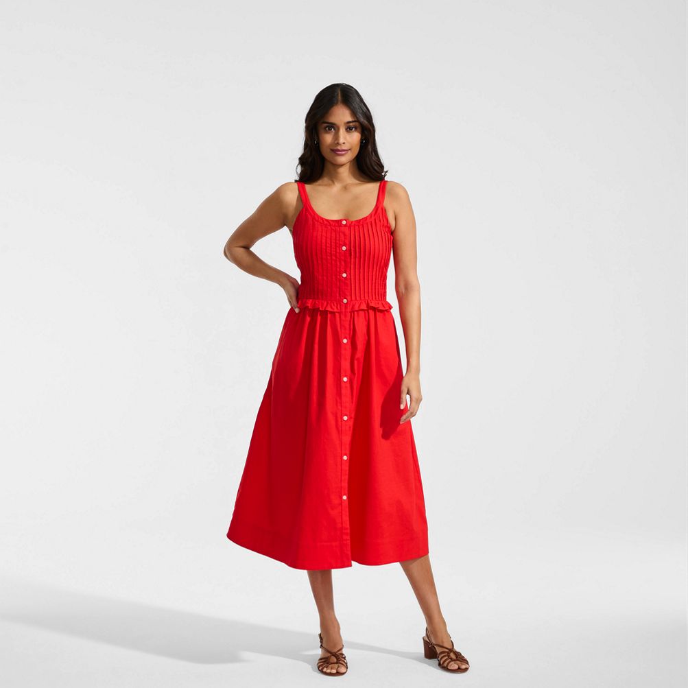 lands end sleeveless linen swing dress Lands' End Womens Petite Striped Sleeveless Linen Swing Dress-Size XSP  (2-4)