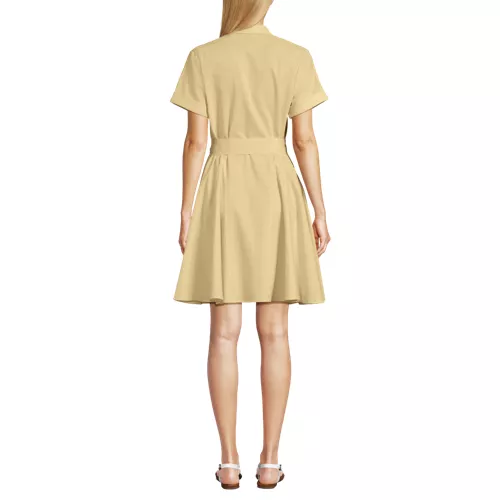 Women's Linen Blend Button Front Dress with Godets, Back