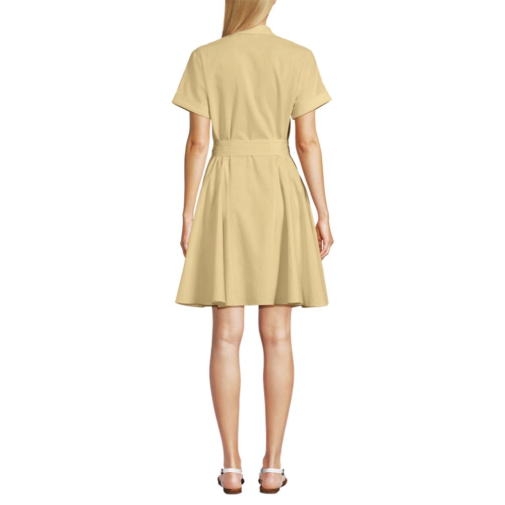Women's Linen Blend Button Front Dress with Godets | Lands' End