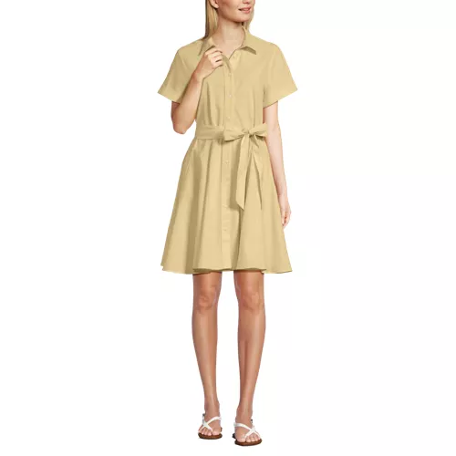 Women's Linen Blend Button Front Dress with Godets, Front