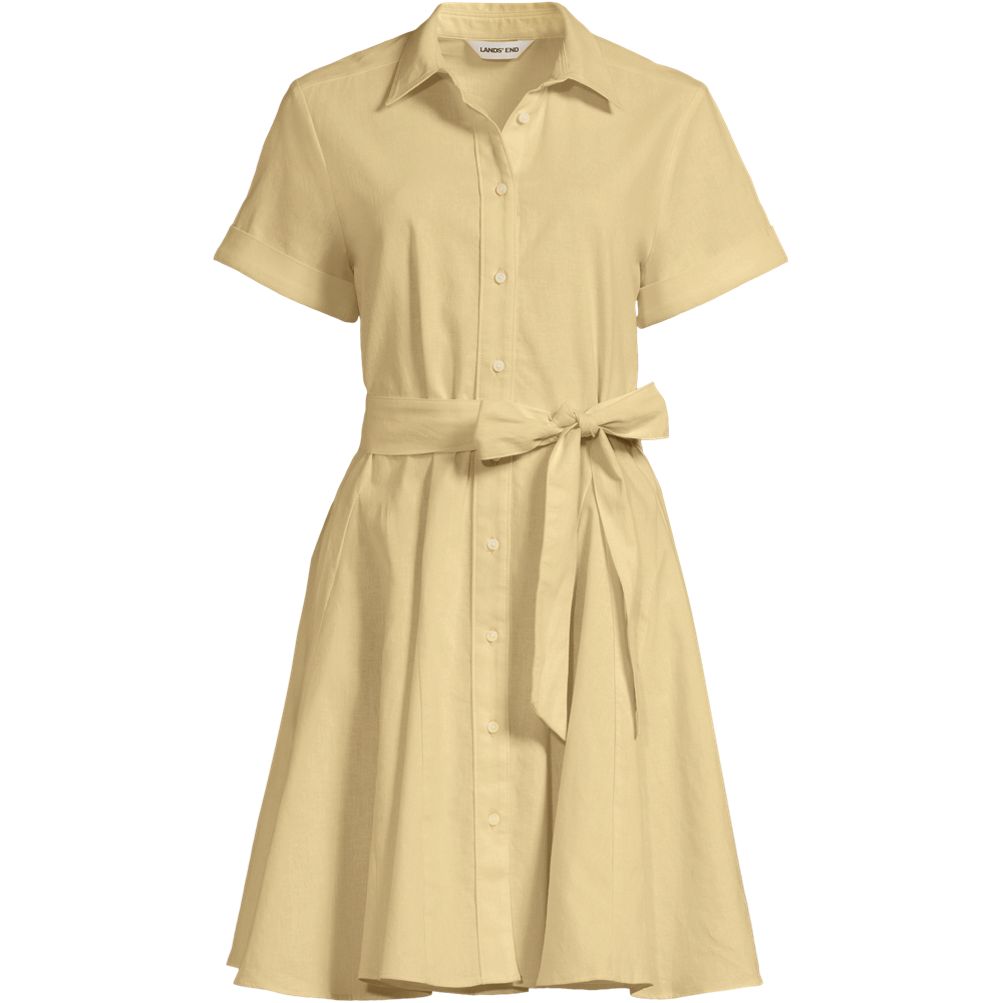 Women's Linen Blend Button Front Dress with Godets | Lands' End