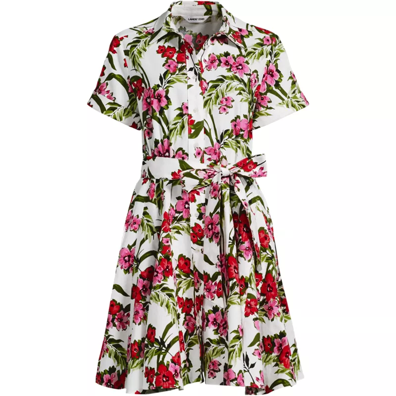 Women's Plus Size Linen Blend Button Front Dress with Godets, Front