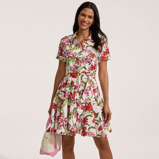 knee length dresses for ladies Gauze Shirt Dress for Tall Women in Bright White L / Extra Tall / Bright White main image 0
