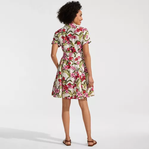 Women's Linen Blend Button Front Dress with Godets, Back