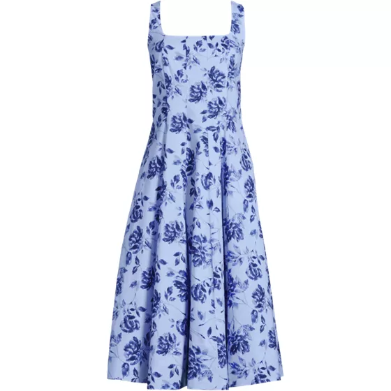 Women's Plus Size Princess Seamed Cotton Poplin Midi Dress - primary