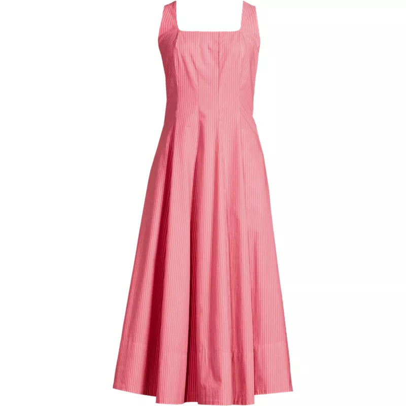 Women's Petite Princess Seamed Cotton Poplin Midi Dress, Front