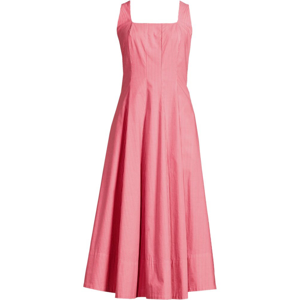 poplin midi dress pink Pink Cotton Poplin Midi Off-Shoulder Dress 44" / Regular (5'2"