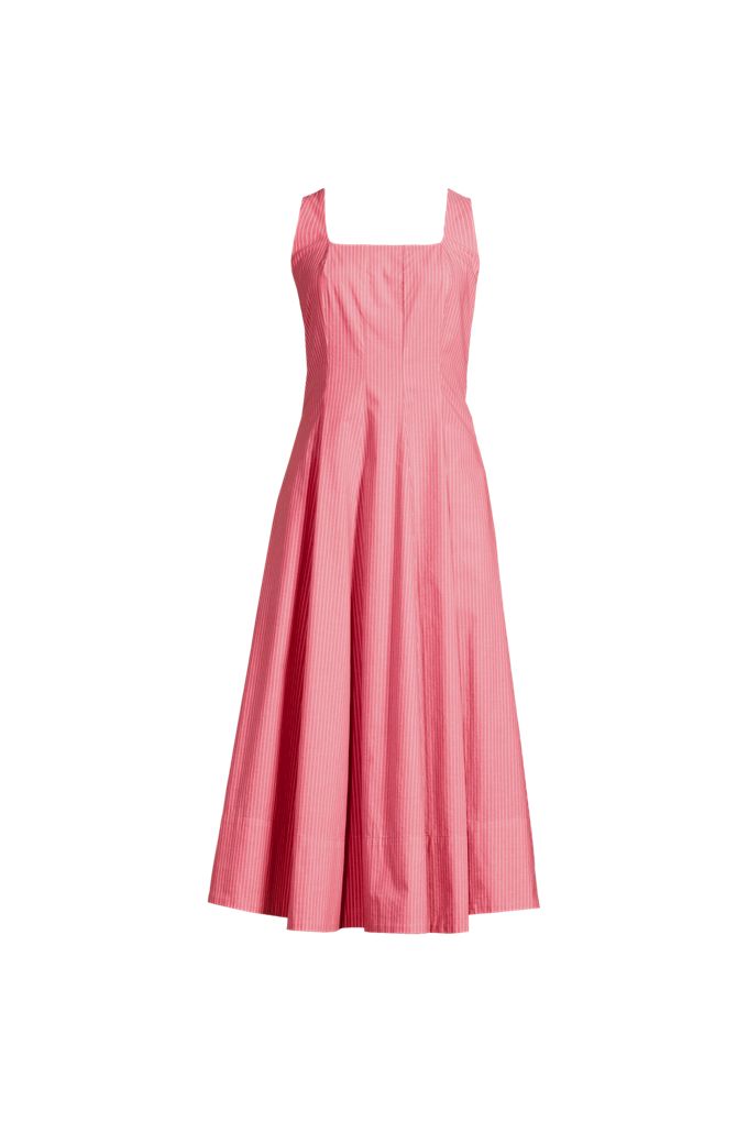 Lands' End Women's Tall Princess Seamed Cotton Poplin Midi Dress In Pink
