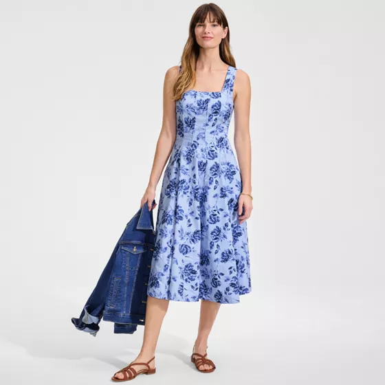 Women's Princess Seamed Cotton Poplin Midi Dress - primary