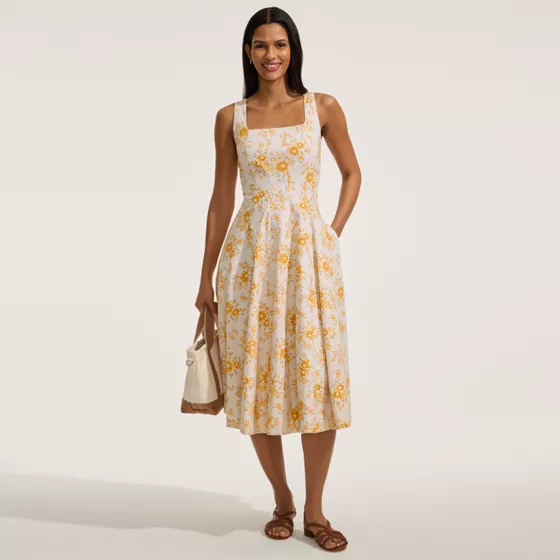 Women's Princess Seamed Cotton Poplin Midi Dress - primary
