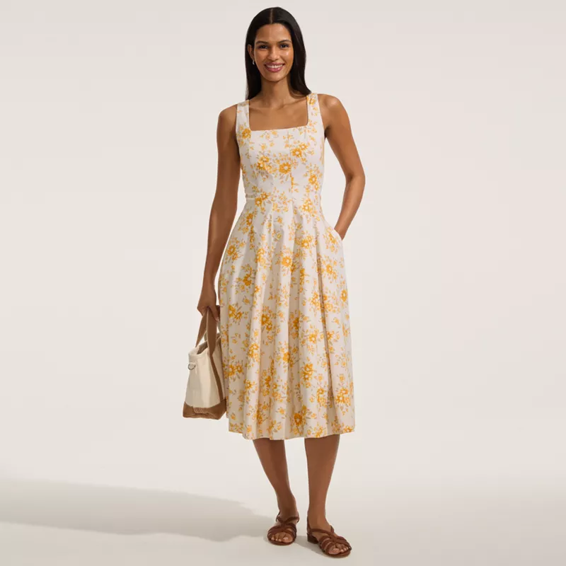 Women's Princess Seamed Cotton Poplin Midi Dress, alternative image