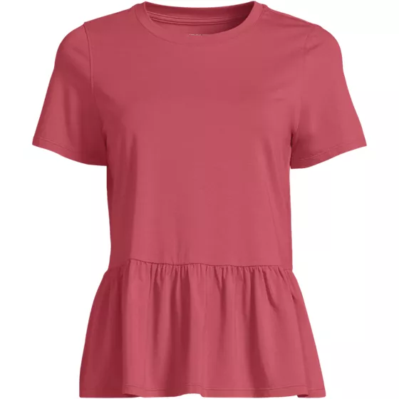 Women's Short Sleeve Lightweight Jersey Crew Neck Peplum Tee - primary