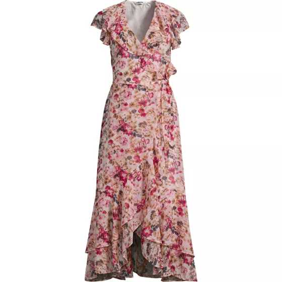 Women's Plus Size Chiffon Flutter Sleeve V-neck Wrap Maxi Dress - primary