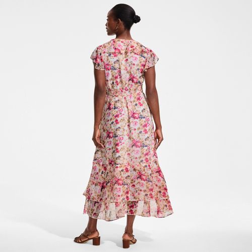 Women's Chiffon Flutter Sleeve V-Neck Wrap Maxi Dress - image 2