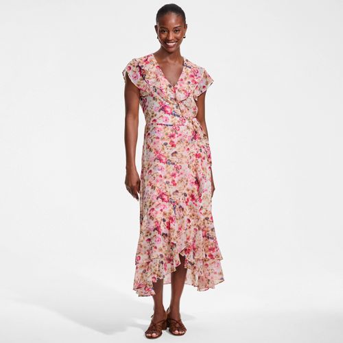 Women's Chiffon Flutter Sleeve V-Neck Wrap Maxi Dress - image 3
