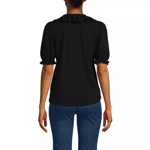 Women's Puff Sleeve Slub Ruffle Pintuck Top, Back