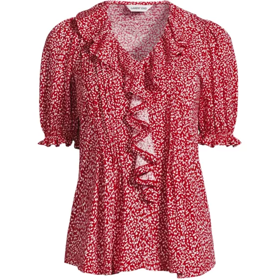 Women's Puff Sleeve Slub Ruffle Pintuck Top - primary