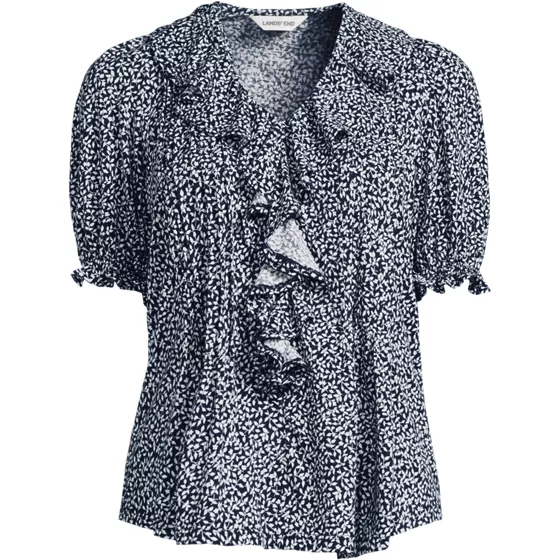 Women's Puff Sleeve Slub Ruffle Pintuck Top - primary